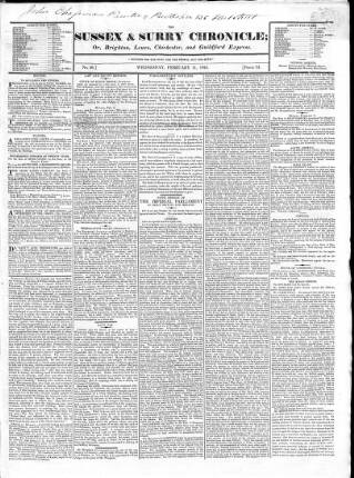 cover page of Sussex & Surrey Chronicle published on February 11, 1824