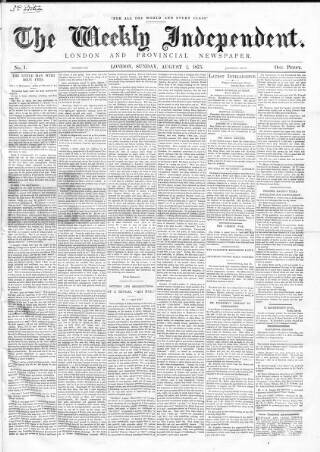 cover page of Weekly Independent (London) published on August 1, 1875
