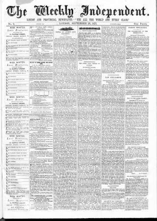 cover page of Weekly Independent (London) published on September 26, 1875