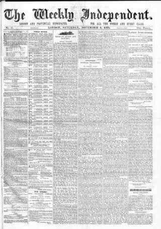 cover page of Weekly Independent (London) published on November 6, 1875