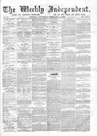 cover page of Weekly Independent (London) published on February 5, 1876