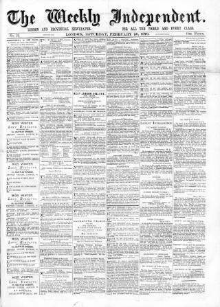 cover page of Weekly Independent (London) published on February 26, 1876