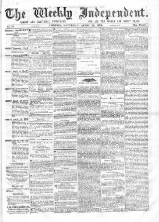 cover page of Weekly Independent (London) published on April 22, 1876