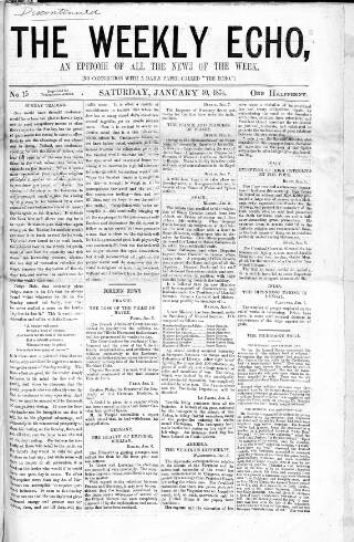 cover page of Weekly Echo published on January 10, 1874