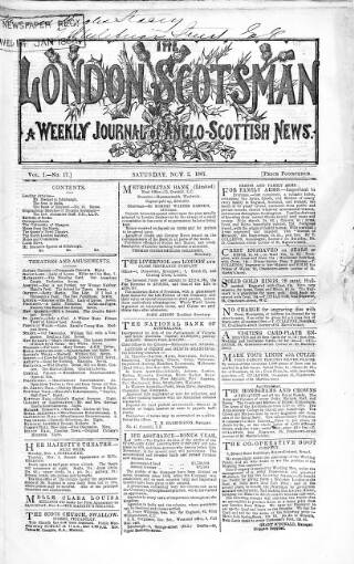 cover page of London Scotsman published on November 2, 1867