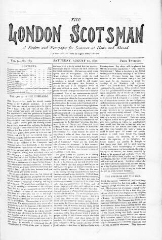cover page of London Scotsman published on August 20, 1870
