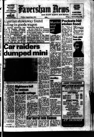 cover page of Faversham News published on August 2, 1974