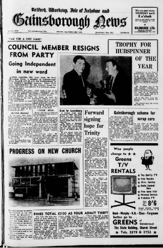 cover page of Retford, Worksop, Isle of Axholme and Gainsborough News published on February 2, 1968
