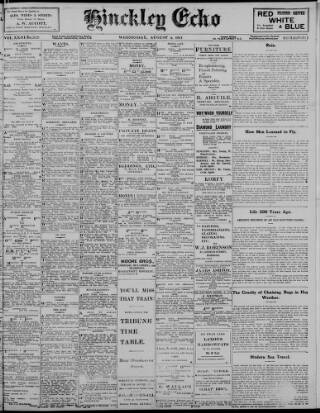 cover page of Hinckley Echo published on August 2, 1911