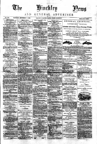 cover page of Hinckley News published on September 17, 1881