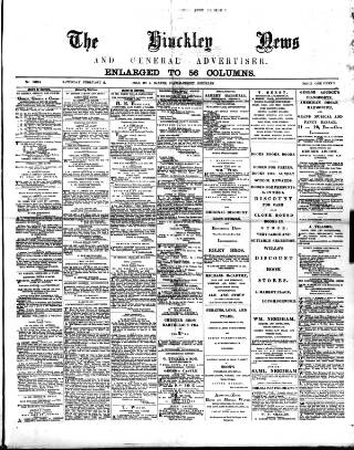 cover page of Hinckley News published on February 2, 1889