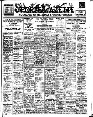 cover page of Sports Gazette (Middlesbrough) published on August 22, 1931