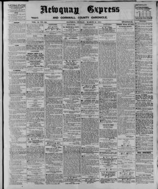 cover page of Newquay Express and Cornwall County Chronicle published on March 19, 1920