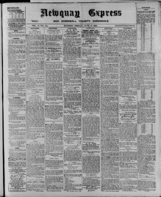 cover page of Newquay Express and Cornwall County Chronicle published on June 18, 1920