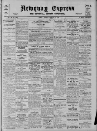 cover page of Newquay Express and Cornwall County Chronicle published on February 2, 1939