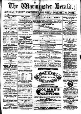 cover page of Warminster Herald published on March 19, 1870
