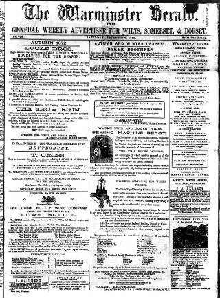 cover page of Warminster Herald published on November 2, 1872