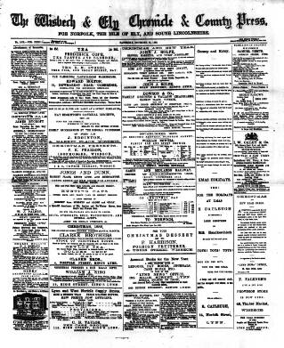 cover page of Wisbech Chronicle published on December 22, 1888