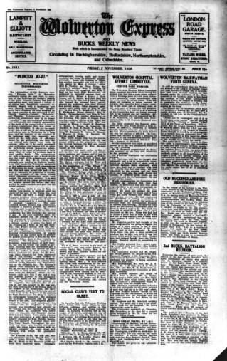 cover page of Wolverton Express published on November 2, 1928