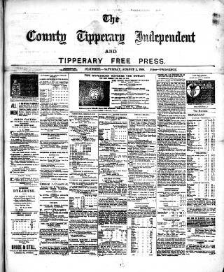 cover page of County Tipperary Independent and Tipperary Free Press published on August 2, 1890