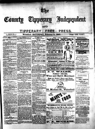 cover page of County Tipperary Independent and Tipperary Free Press published on February 2, 1895