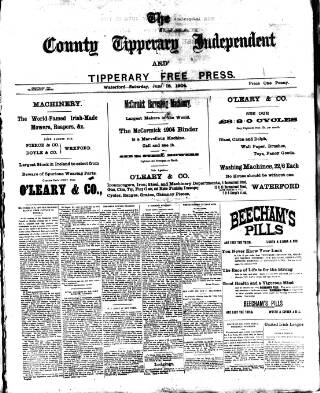 cover page of County Tipperary Independent and Tipperary Free Press published on June 18, 1904