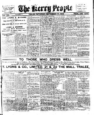 cover page of Kerry People published on September 17, 1910