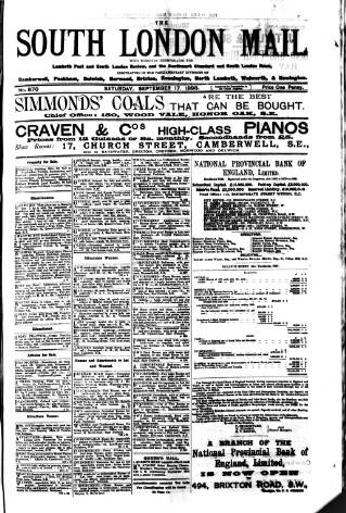 cover page of South London Mail published on September 17, 1898