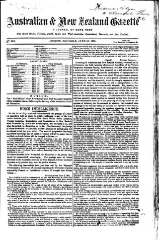 cover page of Australian and New Zealand Gazette published on June 18, 1864