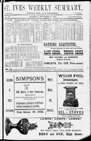 cover page of St. Ives Weekly Summary published on September 17, 1898