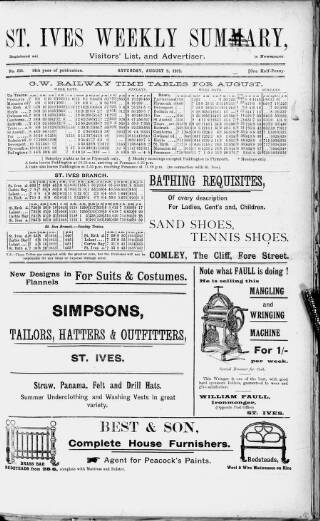 cover page of St. Ives Weekly Summary published on August 2, 1902