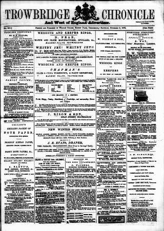 cover page of Trowbridge Chronicle published on November 2, 1872