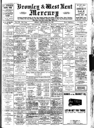 cover page of Bromley & West Kent Mercury published on September 17, 1937
