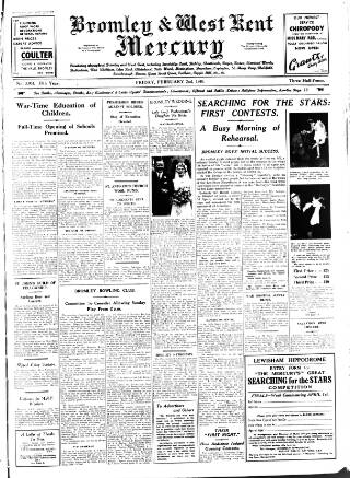 cover page of Bromley & West Kent Mercury published on February 2, 1940