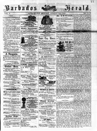 cover page of Barbados Herald published on August 2, 1880