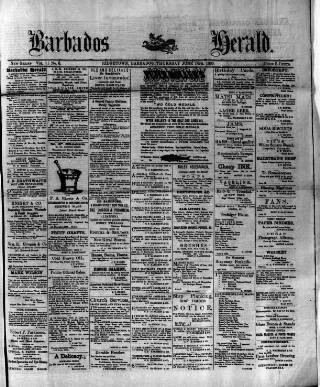 cover page of Barbados Herald published on June 18, 1885
