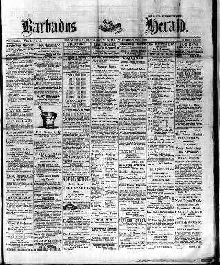 cover page of Barbados Herald published on November 2, 1885