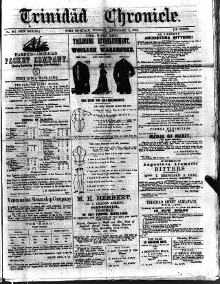 cover page of Trinidad Chronicle published on February 2, 1875