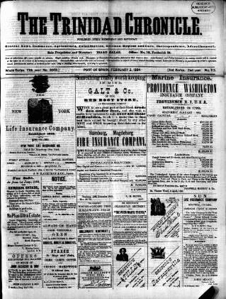 cover page of Trinidad Chronicle published on February 2, 1884
