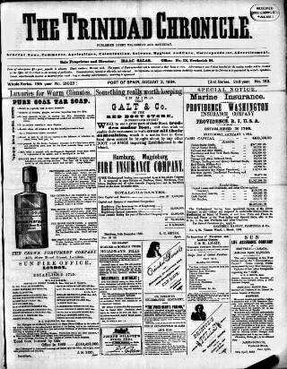 cover page of Trinidad Chronicle published on August 2, 1884