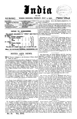 cover page of India published on May 2, 1902