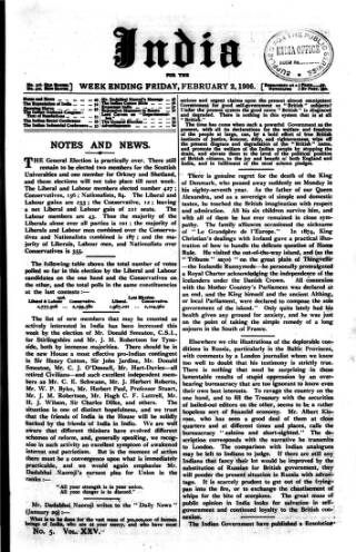 cover page of India published on February 2, 1906