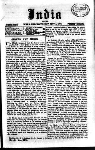 cover page of India published on May 4, 1906
