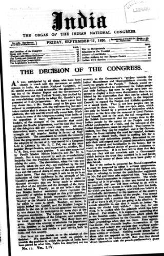 cover page of India published on September 17, 1920