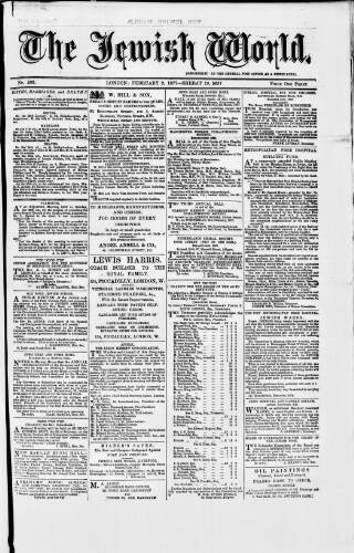 cover page of Jewish World published on February 2, 1877