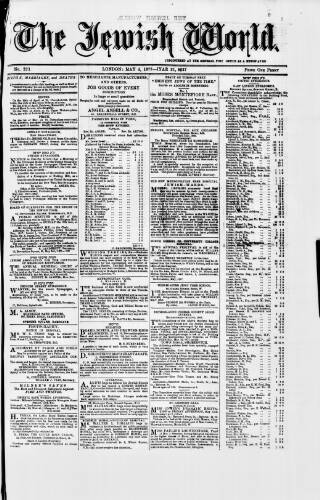 cover page of Jewish World published on May 4, 1877