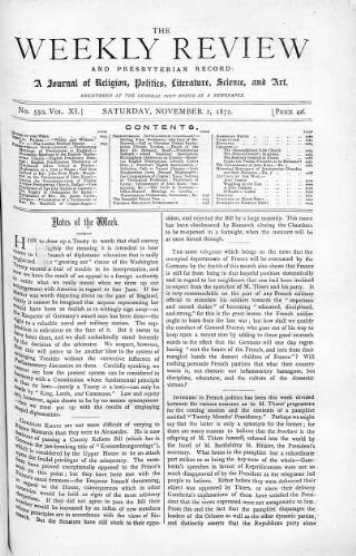 cover page of Weekly Review (London) published on November 2, 1872
