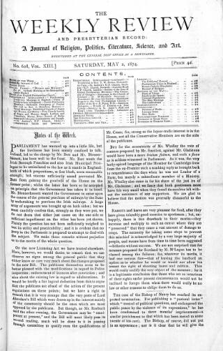cover page of Weekly Review (London) published on May 2, 1874