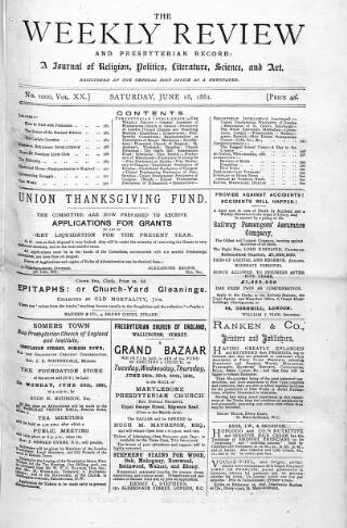 cover page of Weekly Review (London) published on June 18, 1881