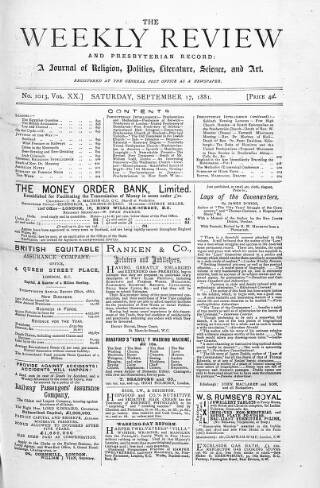cover page of Weekly Review (London) published on September 17, 1881
